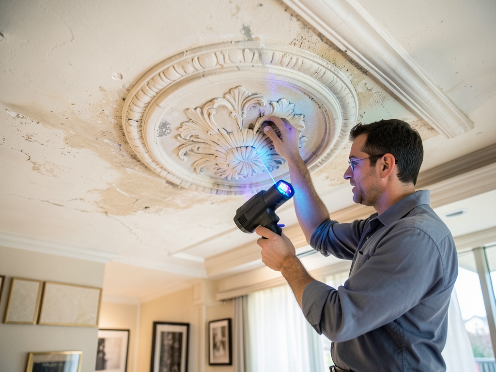 Restoring water damaged plaster and detailed moldi